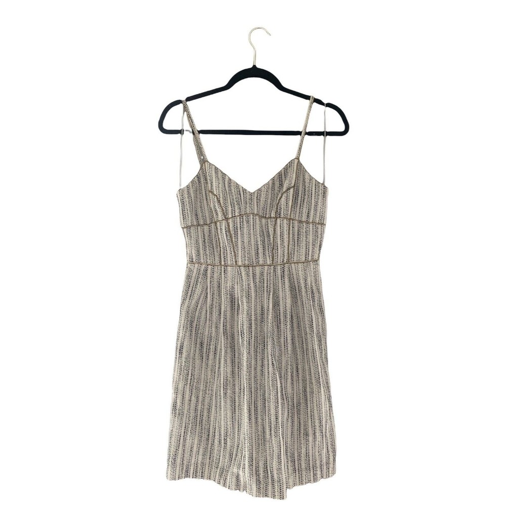 Aidan Mattox Women Party Cocktail Dress Size 4 Beige Gold Metal Lined Elegant